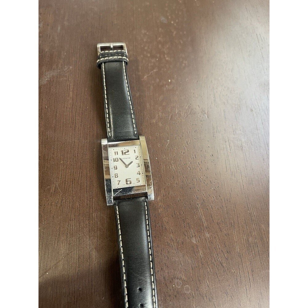 Vintage Coach Women’s Tank Watch 0233 Stainless Steel W/ Black Leather Strap - Picture 2 of 2